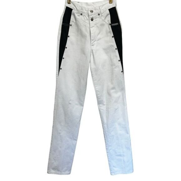 Roughrider High-Waisted Vintage Western Jeans Black & White Two-Tone Snap Sz 3/4
